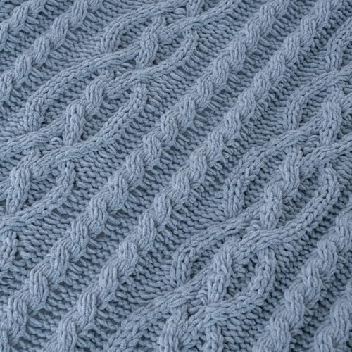 Battilo Bluish Grey Throw Blanket for Couch,51"x67", Super Soft Warm Cozy Chenille Knit Blankets for Bed, Sofa, Chair, Gift, Texture Decorative Boho Blanket for Living Room (Dusty Blue) - Image 5