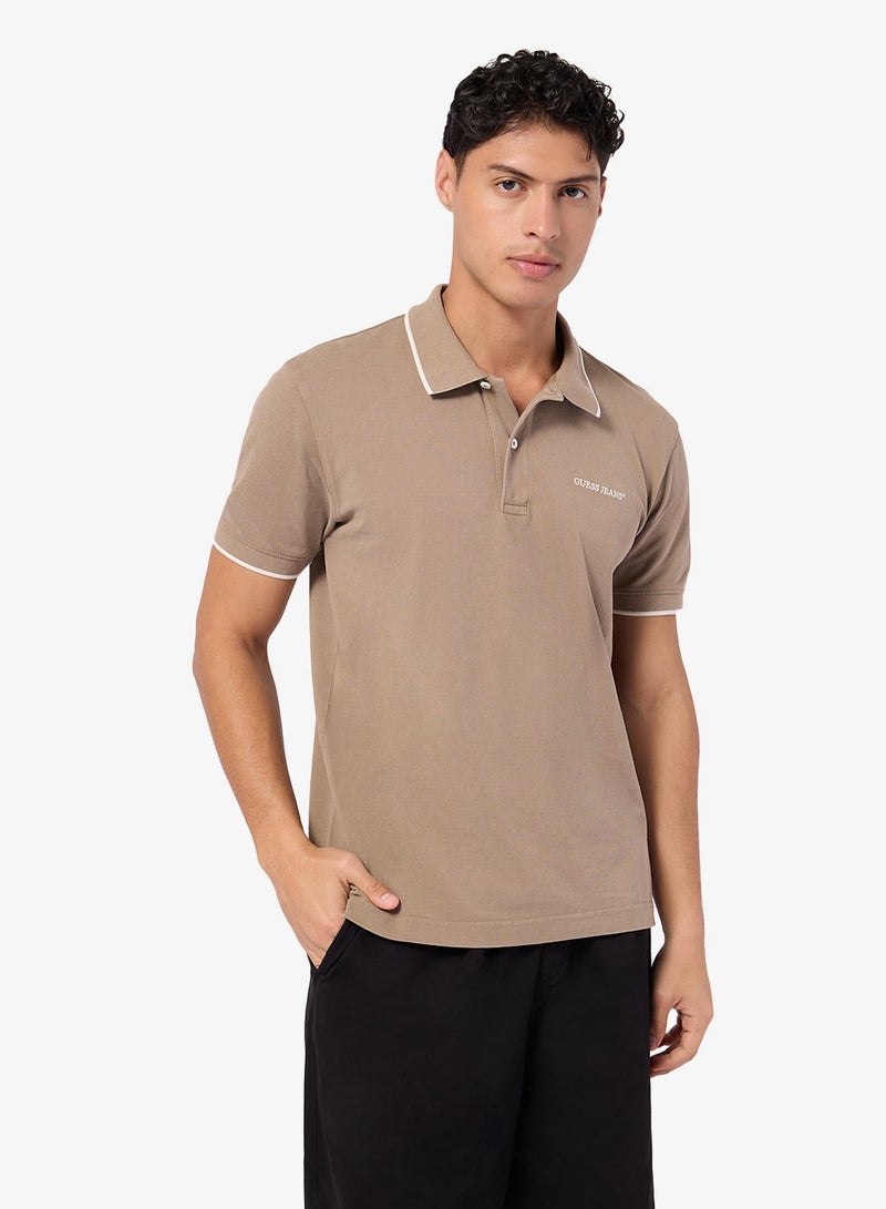 جس قميص بولو مطرز بأكمام قصيرة - Image 1