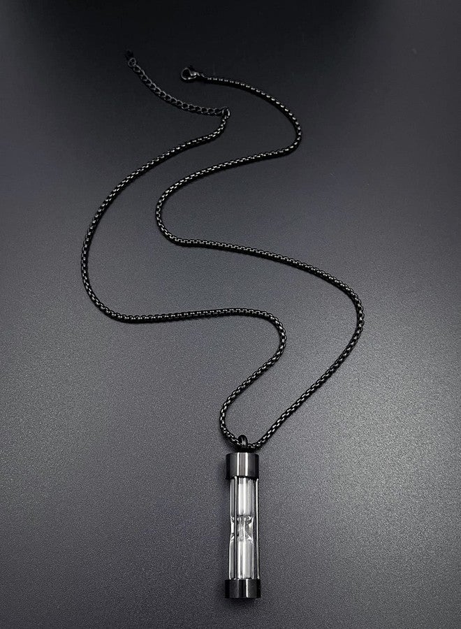 يوفينغ قلادة YOUFENG لحفظ الرماد، قلادة تذكارية خالدة على شكل ساعة رملية، مجوهرات تذكارية لحفظ رماد الموتى من البشر والحيوانات الأليفة، لون أسود - Image 4