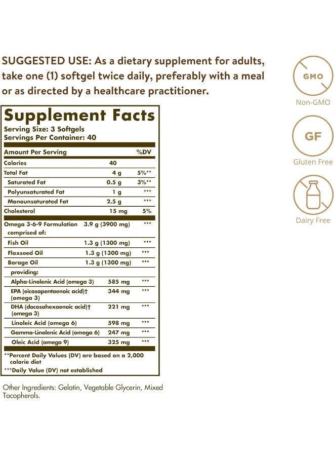 Solgar Omega 3-6-9 1300 mg 120 Softgels - Image 2