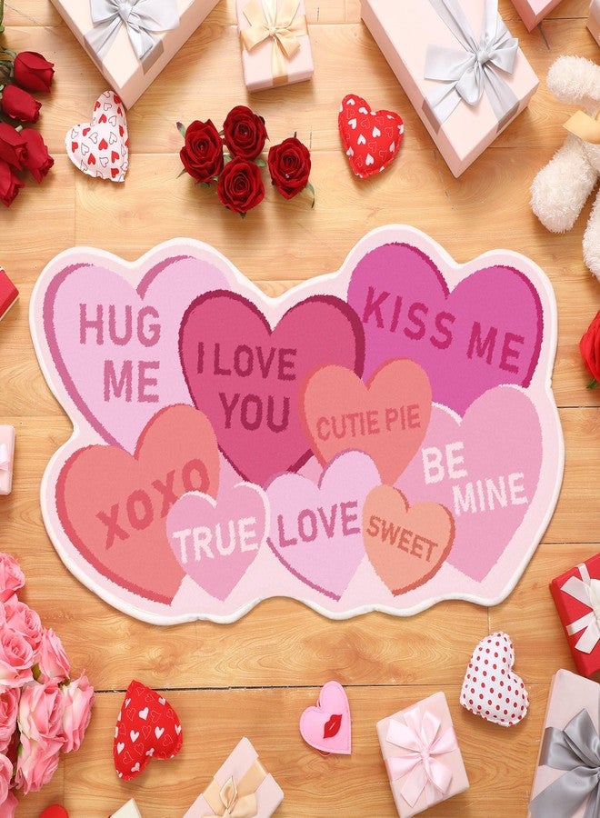 Tinideya 32"x18" Valentines Bathroom Rug Heart Conversation Non Slip Door Mat Style Cute Colorful Washable Valentine Decoration Floor Rug for Bathroom Living Room Bedroom Kitchen - Image 1