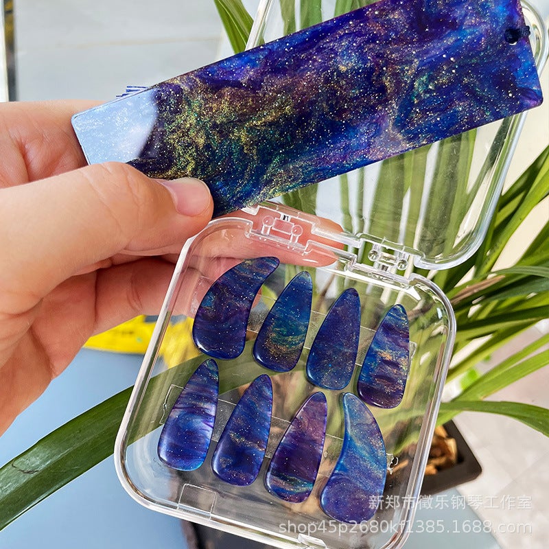 Generic Multi-color optional color zither nail storage board piano polymer acetate celluloid double-sided arc conventional Quiet blue (three-piece set) 
