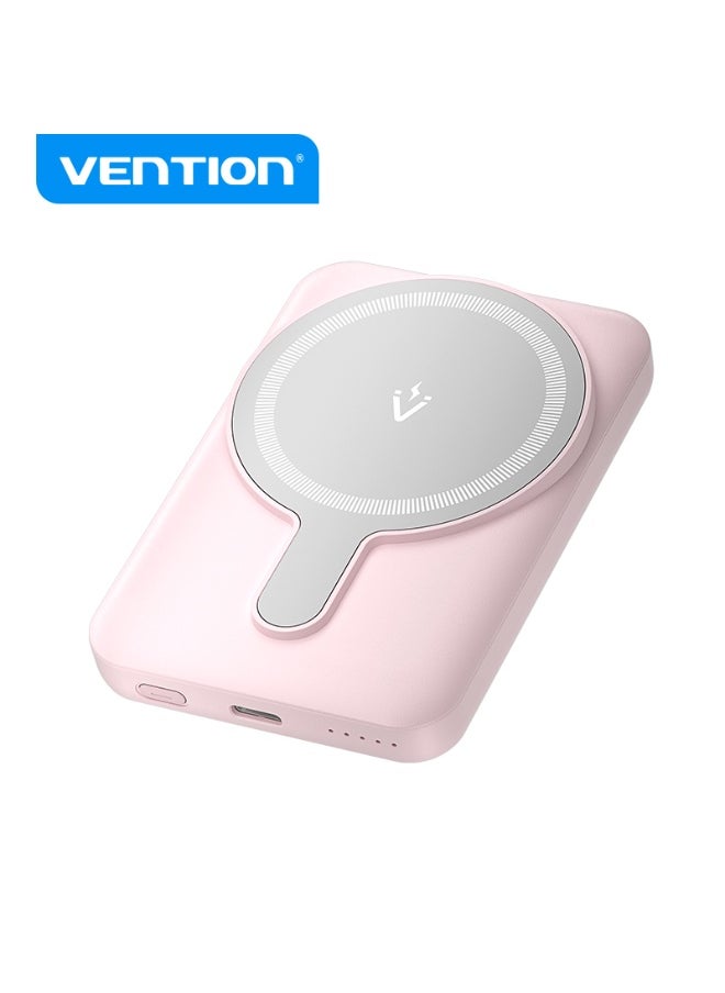 فينشن - بنك طاقة لاسلكي مغناطيسي VENTION بسعة 5000 مللي أمبير في الساعة (USB-C + USB-C + لاسلكي) مؤشر ضوء وردي 20 وات نوع الموديل # FHSP0 - Image 1