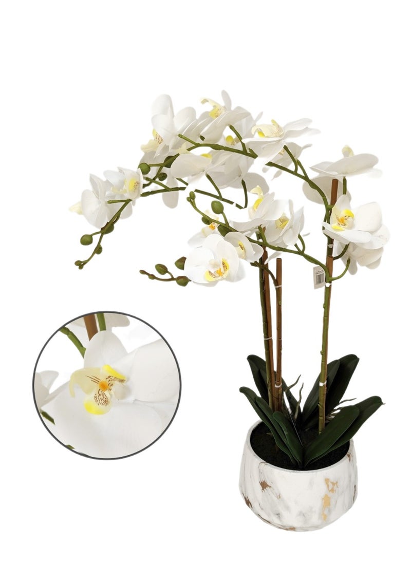 Living White artificial orchid flowers, white pot, height 69 cm 