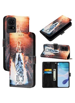 For TCL 50 LE 5G Colored Drawing Pattern Plain Weave Leather Phone Case(Cats And Tigers)