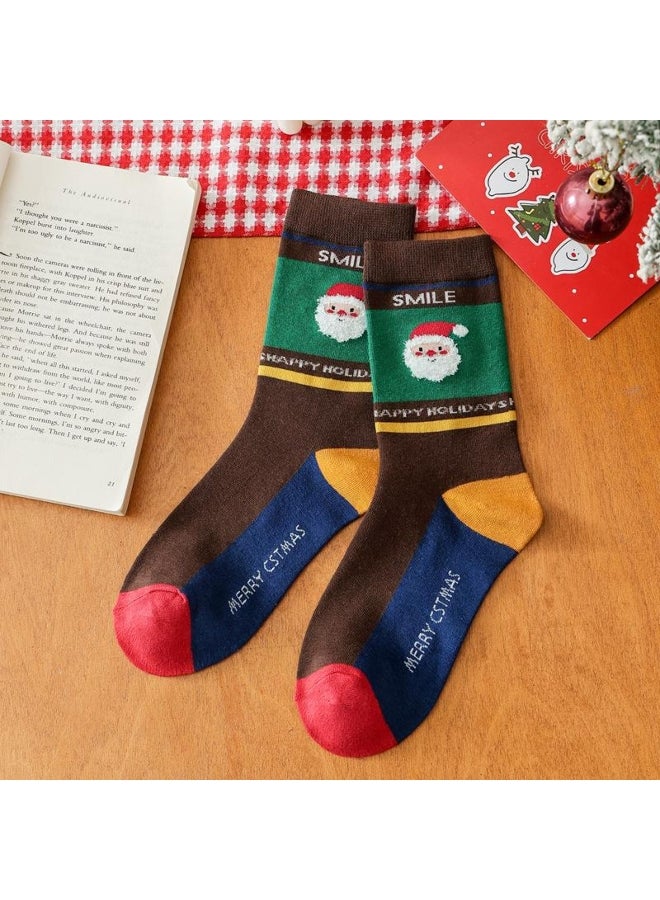 European  American  Cartoon Santa Socks - Unisex Autumn/Winter Mid-Tube Cotton in Red