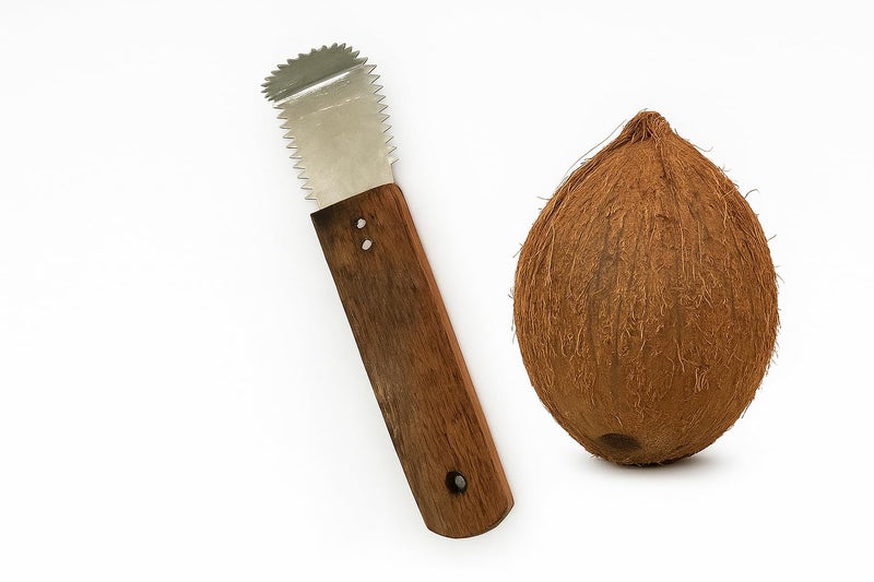 GS KITCHENWARE GS Stainless Steel Wooden Coconut Scrapper (Steel Blade) Coconut Grater Brown Handle. - Image 3
