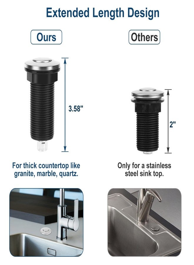 PAHTTO طقم مفتاح هواء للتخلص من النفايات، مفتاح هواء أعلى الحوض مُدرج في قائمة UL للتخلص من نفايات الطعام، زر هواء إضافي بطول 3.58 بوصة (فولاذ مقاوم للصدأ مصقول) - Image 3