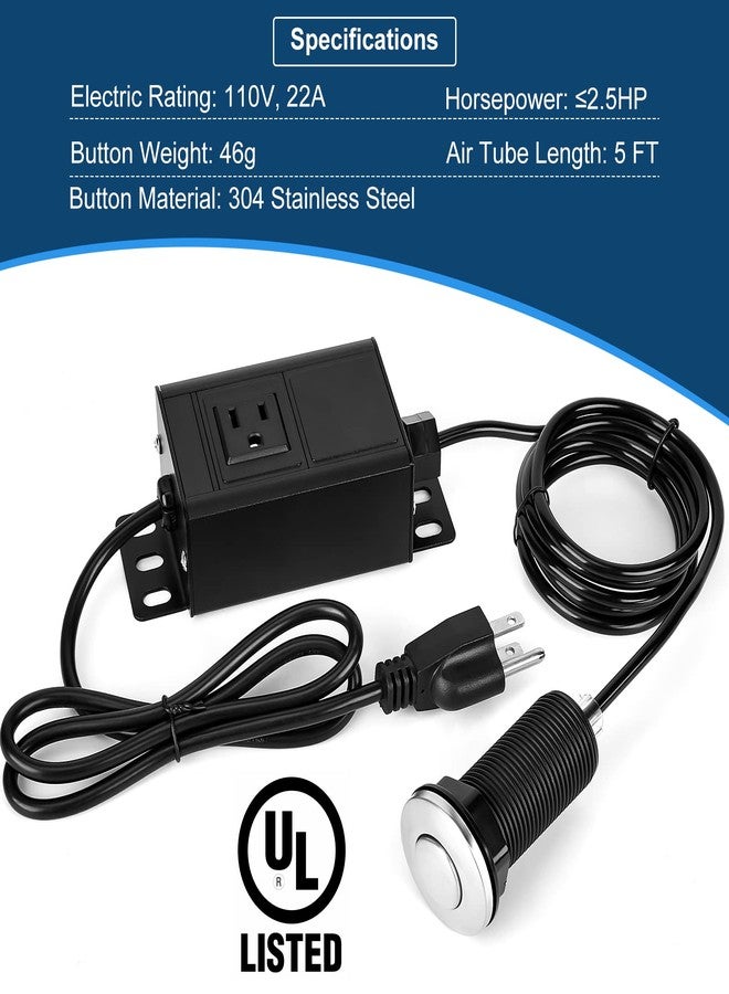 PAHTTO طقم مفتاح هواء للتخلص من النفايات، مفتاح هواء أعلى الحوض مُدرج في قائمة UL للتخلص من نفايات الطعام، زر هواء إضافي بطول 3.58 بوصة (فولاذ مقاوم للصدأ مصقول) - Image 2