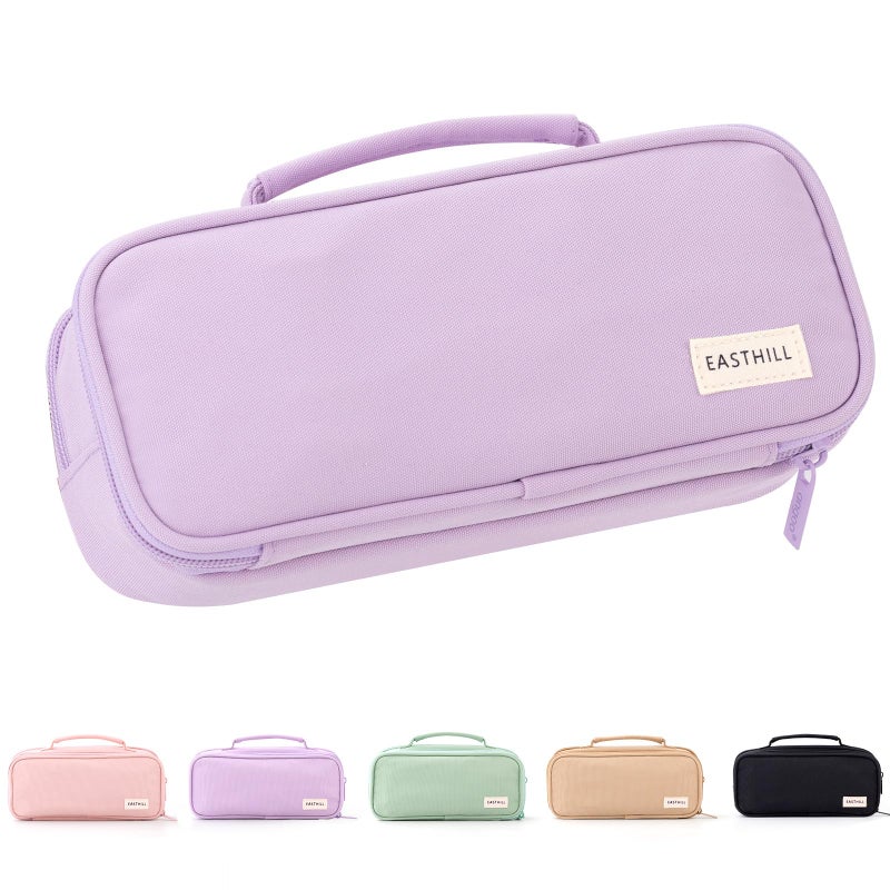 EASTHILL Large Capacity Pencil Case Pen Pouch Organizer Canvas Pencil Bag with Handle School Supplies for Teen GirlsPurple