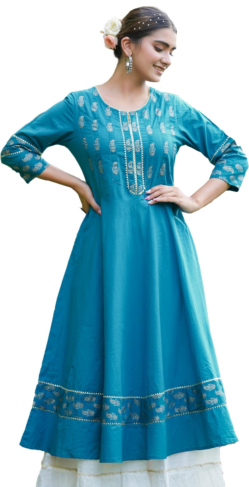Yash Gallery Women's Cotton Floral Printed Anarkali Kurta for Women (XXXXXXXX-Large, Teal) - Image 1
