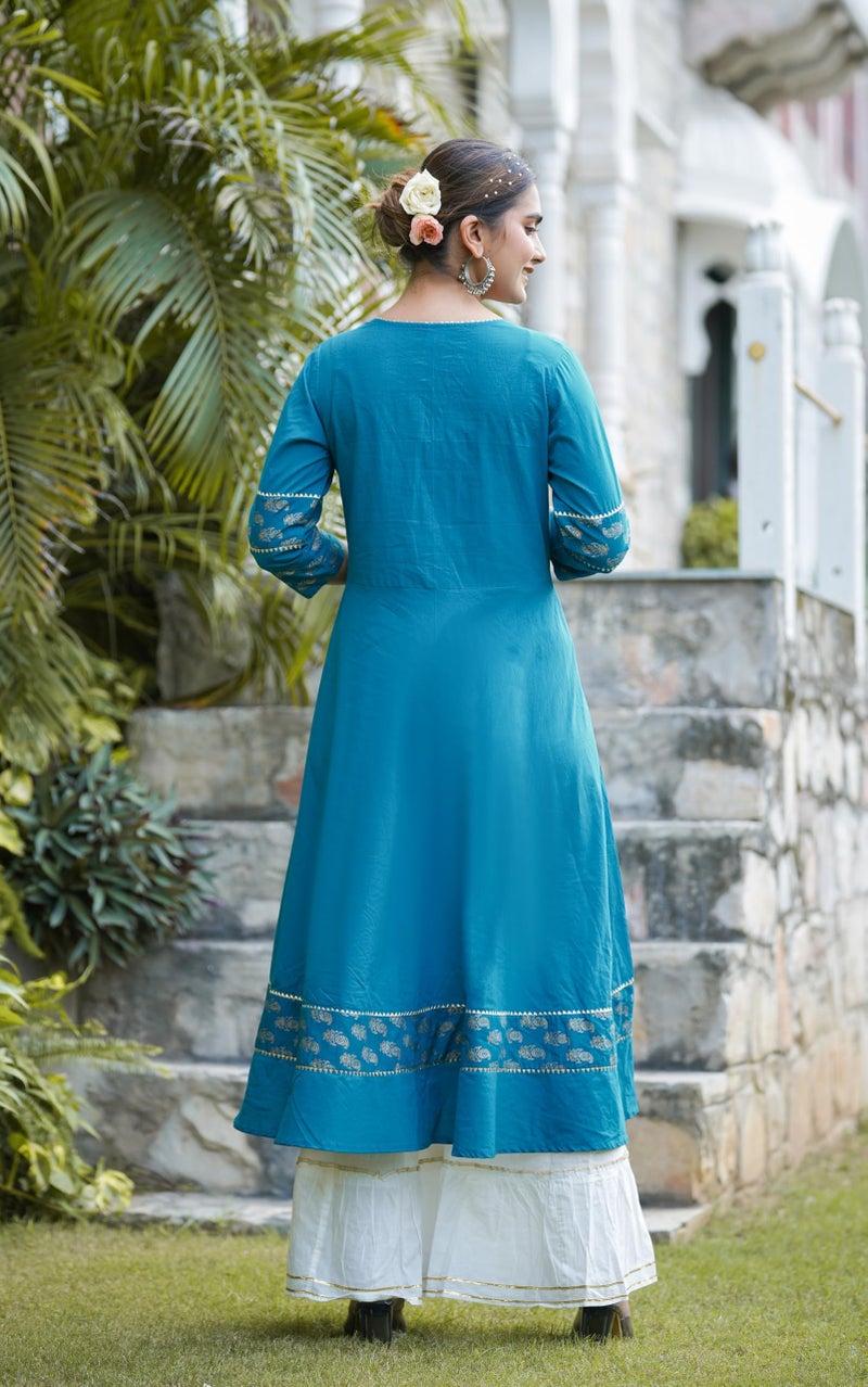 Yash Gallery Women's Cotton Floral Printed Anarkali Kurta for Women (XXXXXXXX-Large, Teal) - Image 4