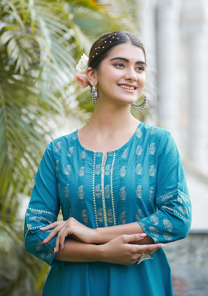 Yash Gallery Women's Cotton Floral Printed Anarkali Kurta for Women (XXXXXXXX-Large, Teal) - Image 5