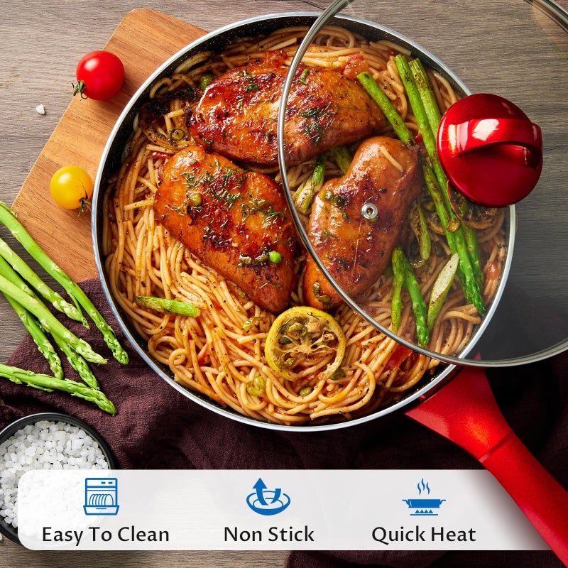 BEZIA Induction Cookware Pots and Pans Set 10 Piece, BEZIA Dishwasher Safe Nonstick Cooking Pans, Stay-Cool Bakelite Handle, Scratch Resistant Kitchen Sets with Frying Pans, Saucepans & Stockpot (Red) - Image 4