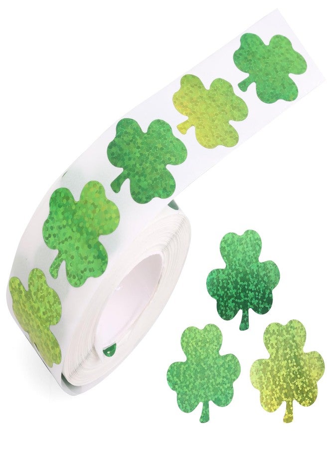 Penitue 500pcs St Patricks Day Shamrock Stickers, 2.5cm/0.98 Inch Self Adhesive Clover Stickers Green Glitter Lucky Irish Decal Sealing Labels Party Decoration Accessories for Envelope Notebook - Image 1