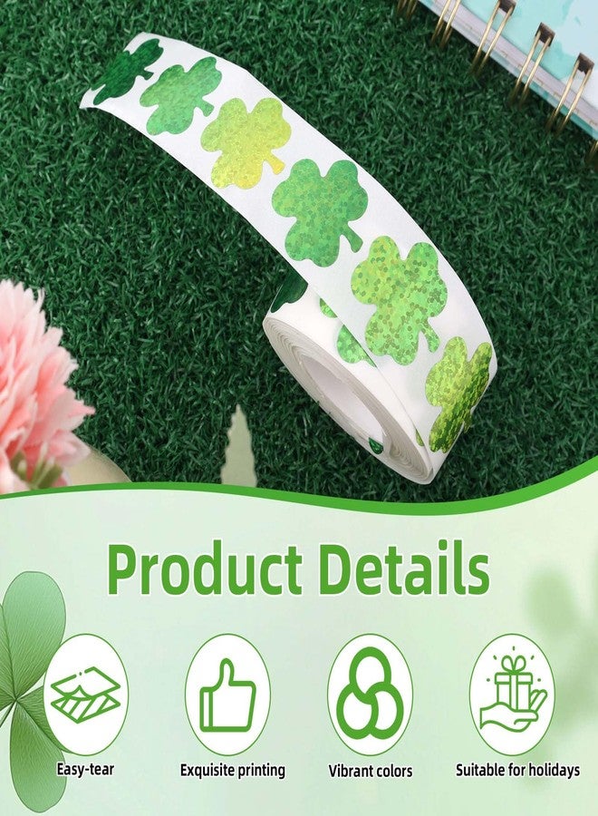 Penitue 500pcs St Patricks Day Shamrock Stickers, 2.5cm/0.98 Inch Self Adhesive Clover Stickers Green Glitter Lucky Irish Decal Sealing Labels Party Decoration Accessories for Envelope Notebook - Image 3