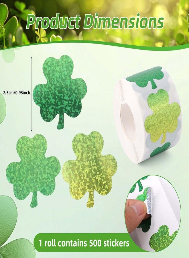 Penitue 500pcs St Patricks Day Shamrock Stickers, 2.5cm/0.98 Inch Self Adhesive Clover Stickers Green Glitter Lucky Irish Decal Sealing Labels Party Decoration Accessories for Envelope Notebook - Image 2