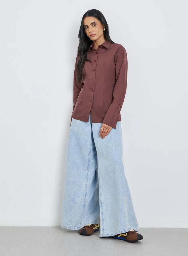 Styli Styli Solid Buttoned Spread Collar Shirt