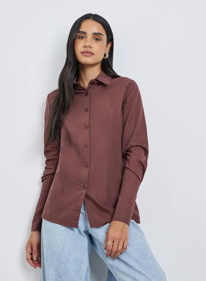 Styli Styli Solid Buttoned Spread Collar Shirt