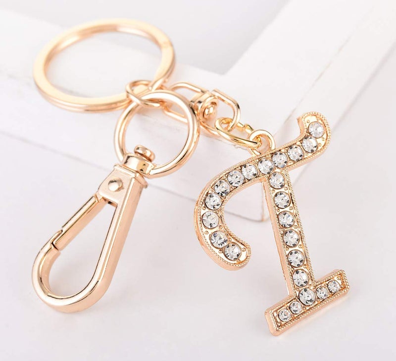 AlphaAcc Keychain for Women Purse Charms for Handbags Crystal Alphabet Initial Letter Pendant with Key Ring,Letter T - Image 2