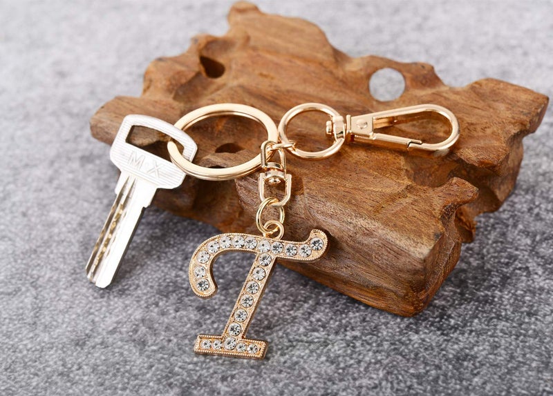 AlphaAcc Keychain for Women Purse Charms for Handbags Crystal Alphabet Initial Letter Pendant with Key Ring,Letter T - Image 3