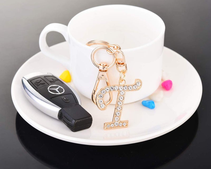 AlphaAcc Keychain for Women Purse Charms for Handbags Crystal Alphabet Initial Letter Pendant with Key Ring,Letter T - Image 4