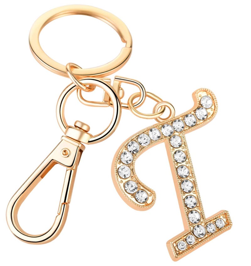 AlphaAcc Keychain for Women Purse Charms for Handbags Crystal Alphabet Initial Letter Pendant with Key Ring,Letter T - Image 1