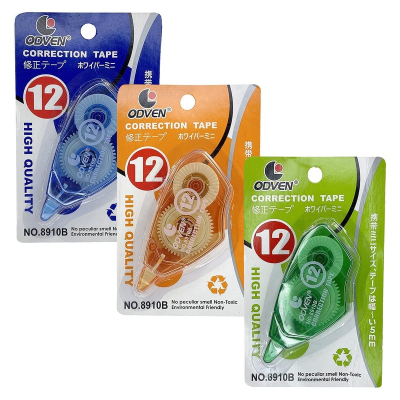 ECLET شريط تصحيح - عبوة من 3 قطع شريط تصحيح 18 متر × 5 مم، لمجلة، قلم تصحيح، مزيل للخطأ، أدوات مكتبية، شريط قلم تصحيح (أي 3 ألوان عشوائية ترسل) أ - Image 1