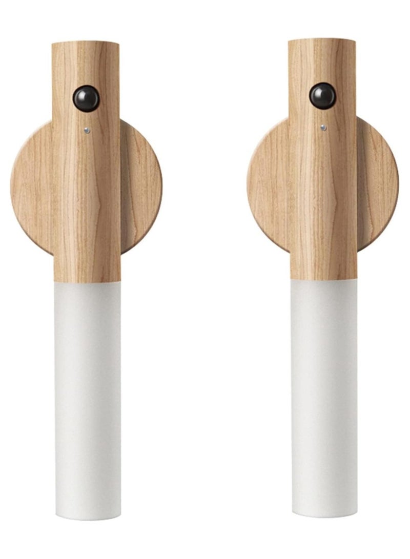 بيتشو ضوء ليلي بمستشعر الحركة، مصباح جداري لديكور المنزل، ضوء LED ذكي، مسافة استشعار 4 أمتار، ضوء محمول باليد لغرفة النوم، والسلالم، وغرفة الأطفال والمزيد (خشب الرماد الأبيض قطعتان) - Image 1