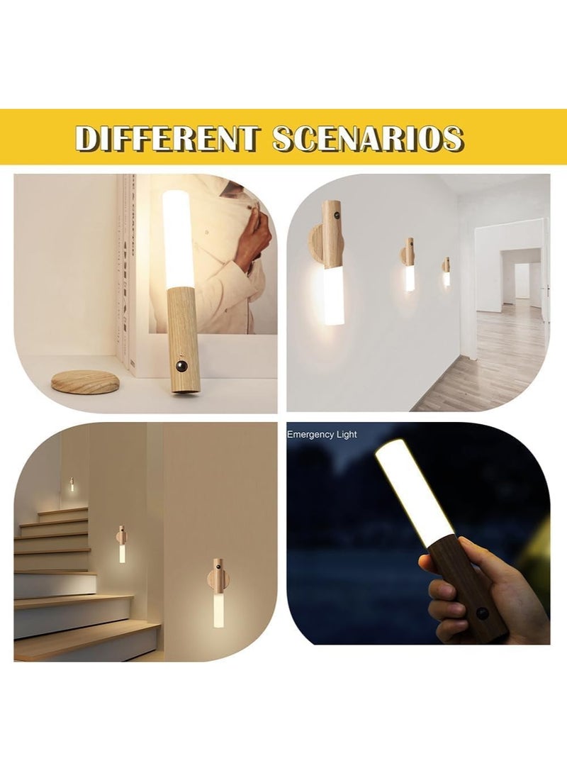 بيتشو ضوء ليلي بمستشعر الحركة، مصباح جداري لديكور المنزل، ضوء LED ذكي، مسافة استشعار 4 أمتار، ضوء محمول باليد لغرفة النوم، والسلالم، وغرفة الأطفال والمزيد (خشب الرماد الأبيض قطعتان) - Image 3