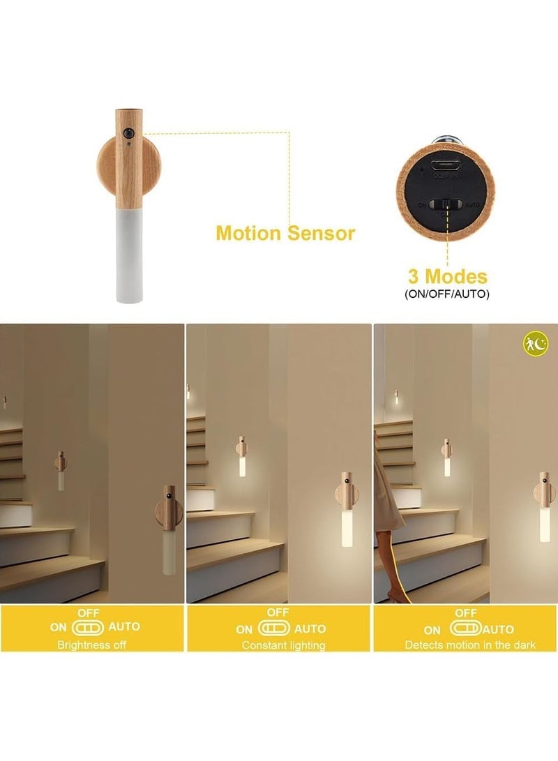 بيتشو ضوء ليلي بمستشعر الحركة، مصباح جداري لديكور المنزل، ضوء LED ذكي، مسافة استشعار 4 أمتار، ضوء محمول باليد لغرفة النوم، والسلالم، وغرفة الأطفال والمزيد (خشب الرماد الأبيض قطعتان) - Image 5