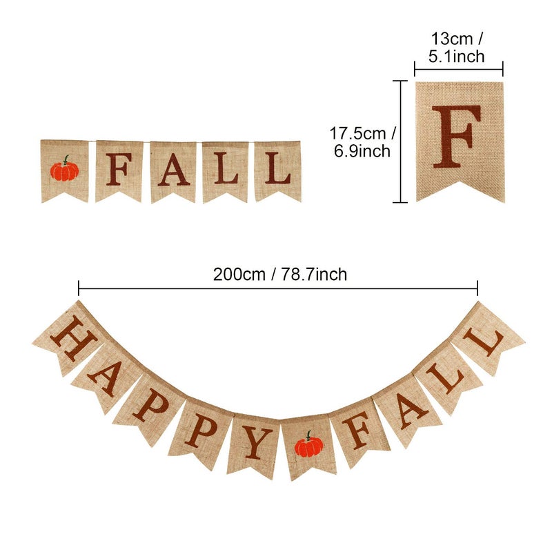 Whaline Happy Fall Pumpkin Burlap Banner Sign Harvest Home Decor Bunting Flag Garland For Mantel Fireplace Thanksgiving Day Party Decoration - Image 2