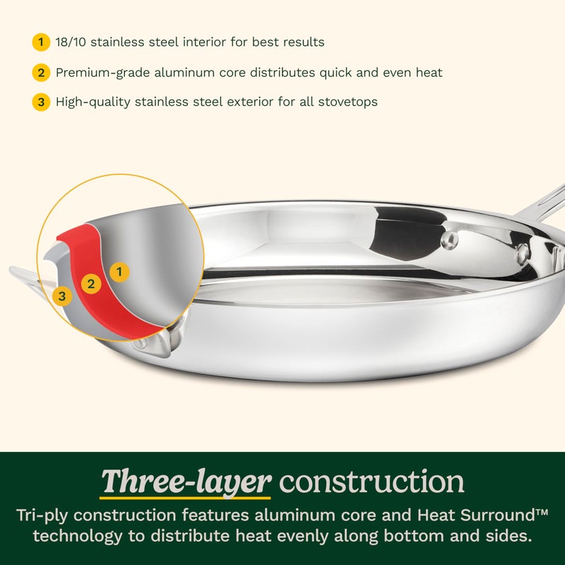 Cuisinart PureCladâ„¢ PureCladâ„¢ Triple-Ply 12" Stainless Steel Skillet with Helper Handle and Cover. PCT22-30HC - Image 2