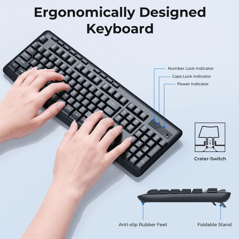 Redragon Wireless Keyboard and Mouse Combo, 2.4G Full-Sized Ergonomic Computer Keyboard and 5 Level DPI Adjustable Wireless Mouse for Windows, Mac OS Desktop/Laptop/PC, BS-7367-B - Image 4
