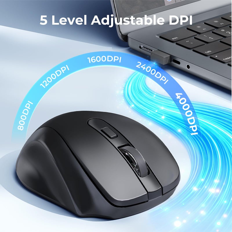 Redragon Wireless Keyboard and Mouse Combo, 2.4G Full-Sized Ergonomic Computer Keyboard and 5 Level DPI Adjustable Wireless Mouse for Windows, Mac OS Desktop/Laptop/PC, BS-7367-B - Image 3