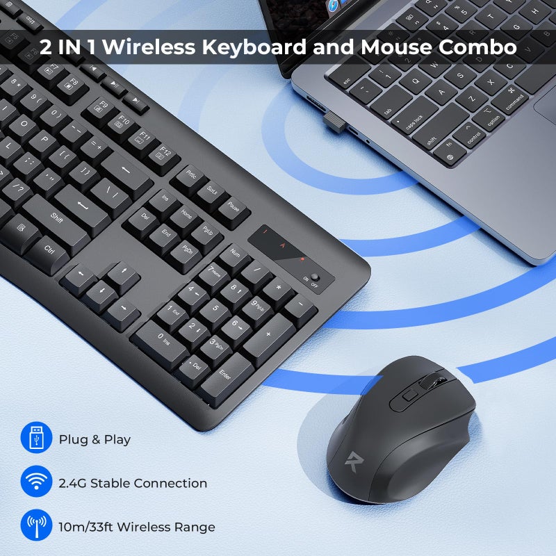 Redragon Wireless Keyboard and Mouse Combo, 2.4G Full-Sized Ergonomic Computer Keyboard and 5 Level DPI Adjustable Wireless Mouse for Windows, Mac OS Desktop/Laptop/PC, BS-7367-B - Image 2