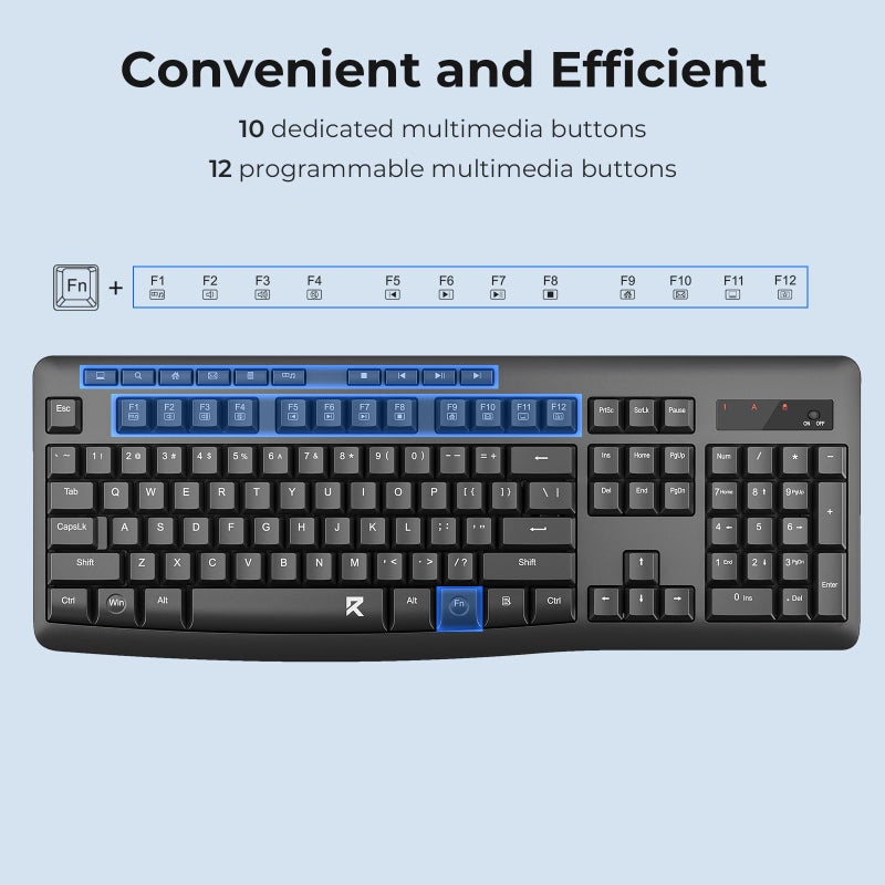 Redragon Wireless Keyboard and Mouse Combo, 2.4G Full-Sized Ergonomic Computer Keyboard and 5 Level DPI Adjustable Wireless Mouse for Windows, Mac OS Desktop/Laptop/PC, BS-7367-B - Image 5