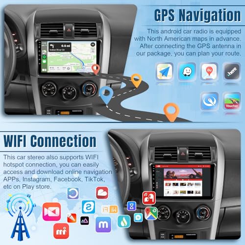 Naifay Android Car Sereo for Toyota Corolla 2009 2010 2011 2012 2013 Radio, 9inch Touch Screen for Corolla Car Stereo with Carplay Android Auto Bluetooth WiFi GPS SWC Backup Camera - Image 4