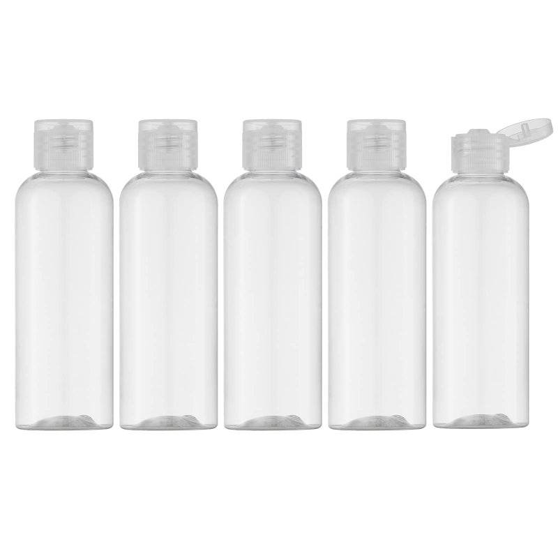 LISAPACK 34Oz Travel Bottles with Flip Cap 5 Pcs Empty Dispenser Container for Travel Size Cosmetics 100ml Clear Cap