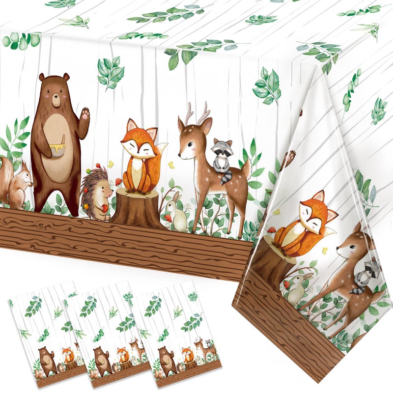 TREWAVE Woodland Animals Plastic Tablecloth Forest Wild Creatures Baby Shower Table Covers for Boy Girl Birthday Table Decoration Neutral Gender Reveal Decor Friendship Themed Party Supply 54 x 108