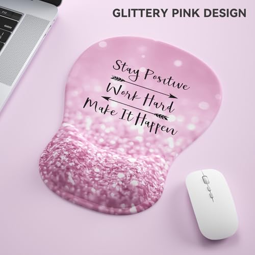 VINEBURY Ergonomic Mouse Pad with Wrist Rest,Cute Gel Mousepad Wrist Support - Small Mini Portable for Travel Mouse Pads for Desk Laptop,Computer,Office & Home Decor (Glitter Pink) - Image 2