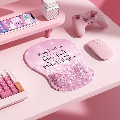 VINEBURY Ergonomic Mouse Pad with Wrist Rest,Cute Gel Mousepad Wrist Support - Small Mini Portable for Travel Mouse Pads for Desk Laptop,Computer,Office & Home Decor (Glitter Pink) - Image 3