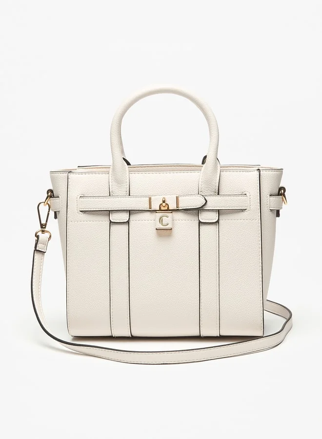 Le Confort Women Textured Tote Bag with Zip Closure and Detachable Strap
