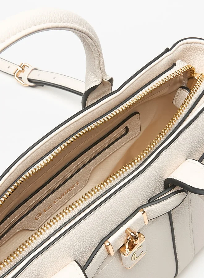 Le Confort Women Textured Tote Bag with Zip Closure and Detachable Strap