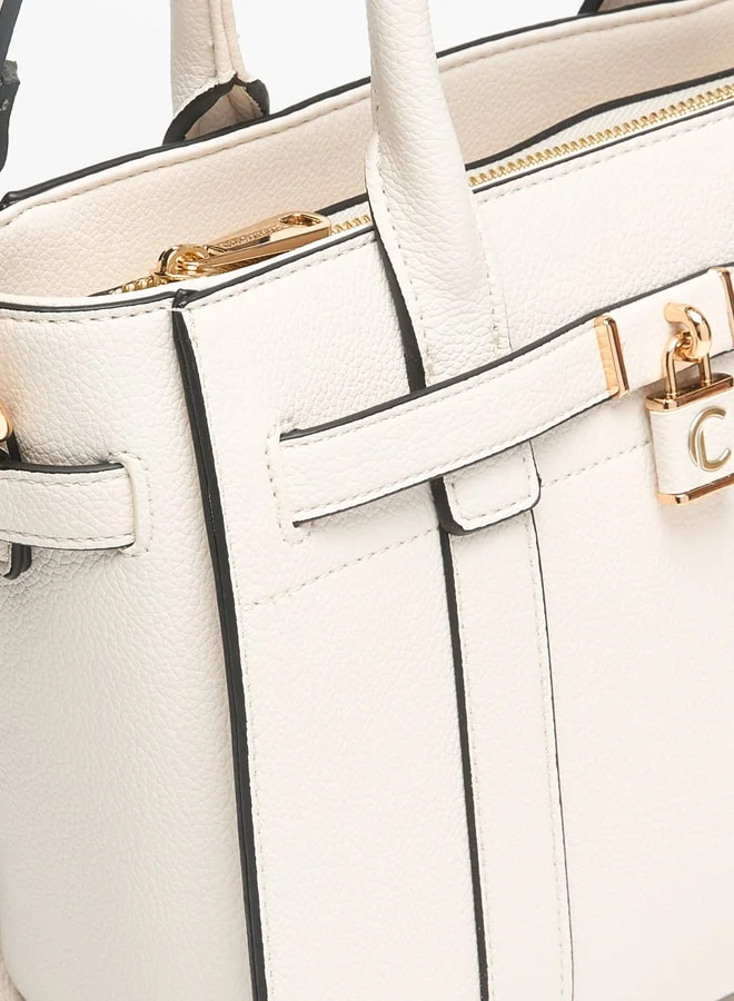Le Confort Women Textured Tote Bag with Zip Closure and Detachable Strap