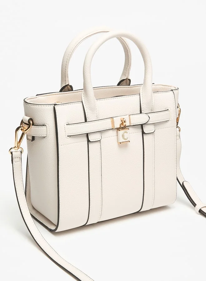 Le Confort Women Textured Tote Bag with Zip Closure and Detachable Strap