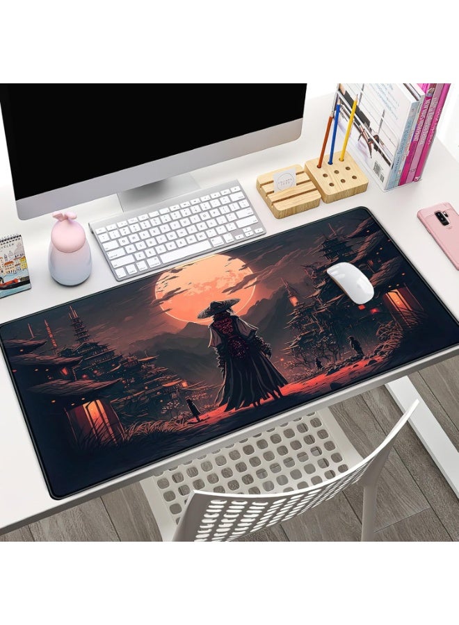 Japanese Landscape Desk Mat Post Moonlight Samurai Mouse Pad Large Dark Aesthetic Desk Pad Gaming Mousepad Extended XXL 31.5 x 15.7 in Laptop Computer Mouse Keyboard Mat - Image 2