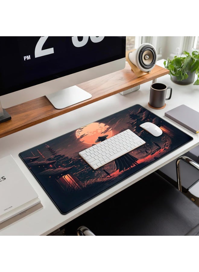 Japanese Landscape Desk Mat Post Moonlight Samurai Mouse Pad Large Dark Aesthetic Desk Pad Gaming Mousepad Extended XXL 31.5 x 15.7 in Laptop Computer Mouse Keyboard Mat - Image 4