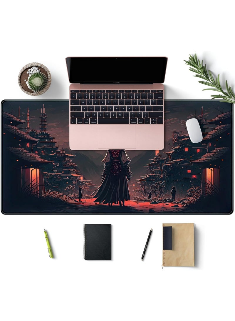 Japanese Landscape Desk Mat Post Moonlight Samurai Mouse Pad Large Dark Aesthetic Desk Pad Gaming Mousepad Extended XXL 31.5 x 15.7 in Laptop Computer Mouse Keyboard Mat - Image 3