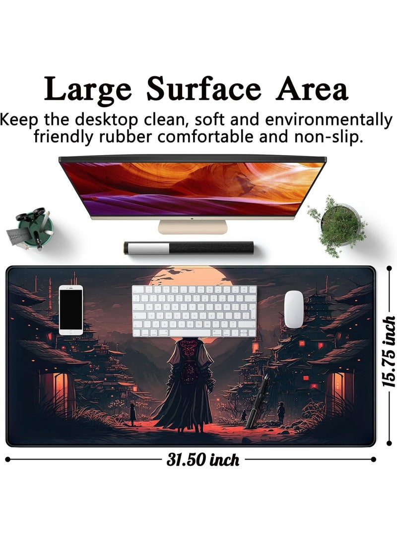 Japanese Landscape Desk Mat Post Moonlight Samurai Mouse Pad Large Dark Aesthetic Desk Pad Gaming Mousepad Extended XXL 31.5 x 15.7 in Laptop Computer Mouse Keyboard Mat - Image 5